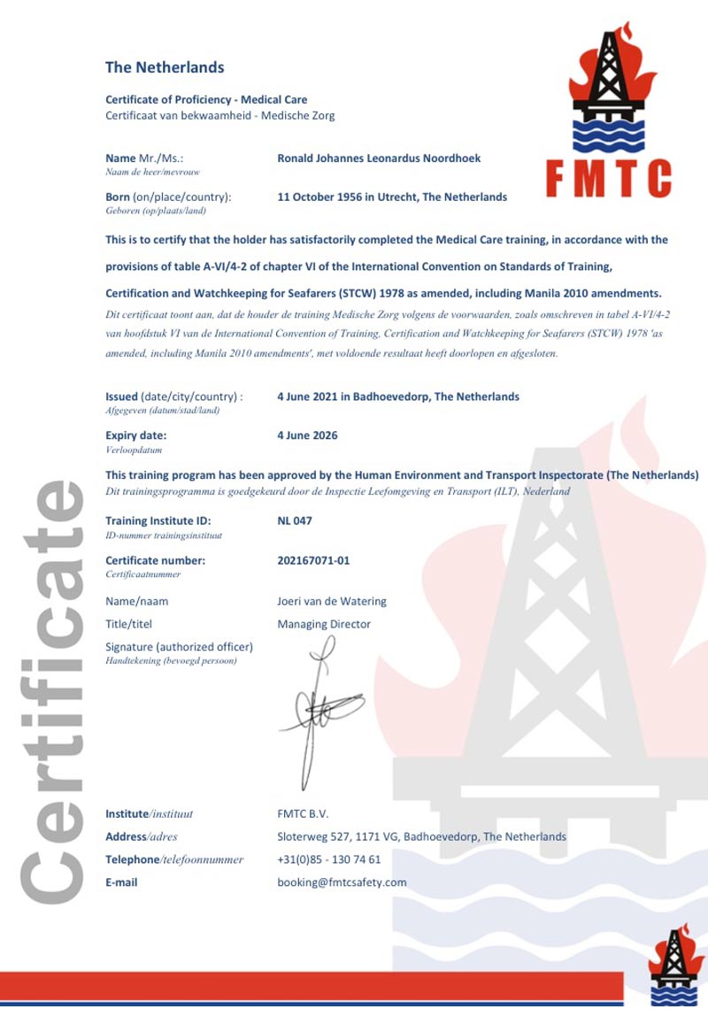 certificate stwc medical care sea