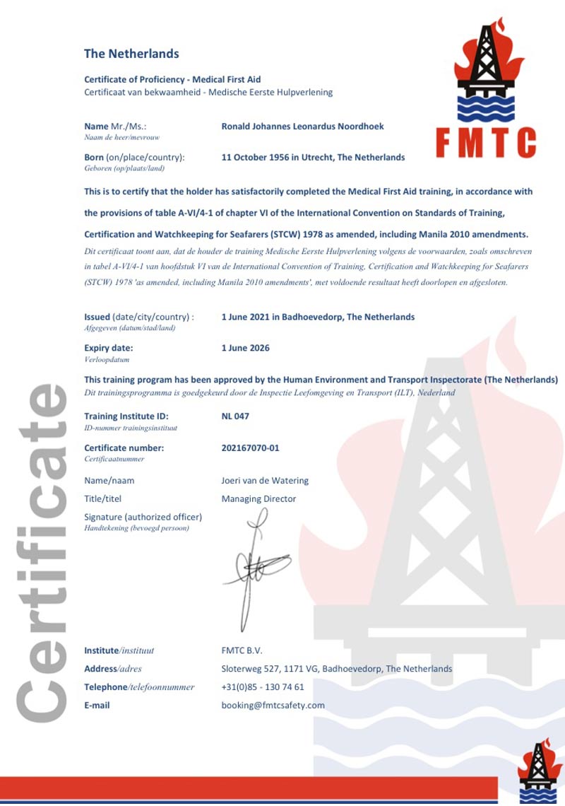 certificate stwc medical first aid sea