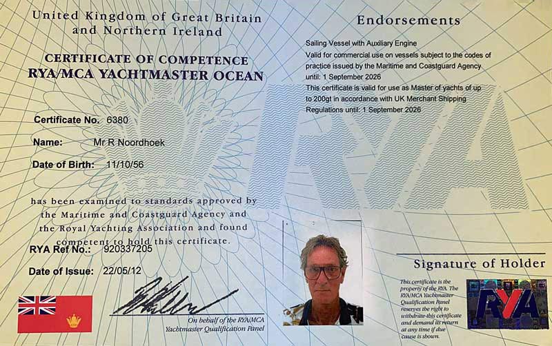 yachtmaster ocean 200gt certificate